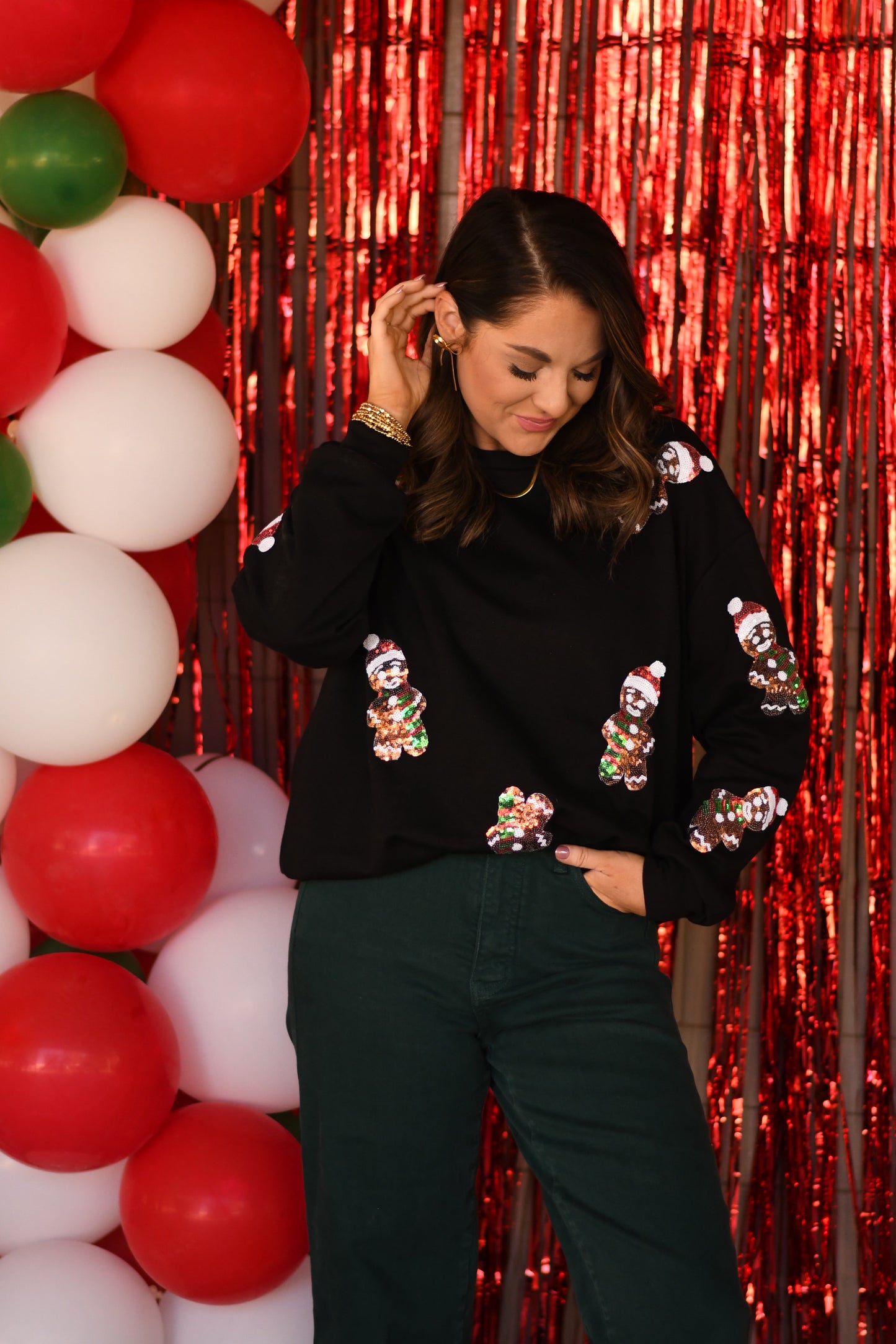 Black Sequin Patched Gingerbread Sweater