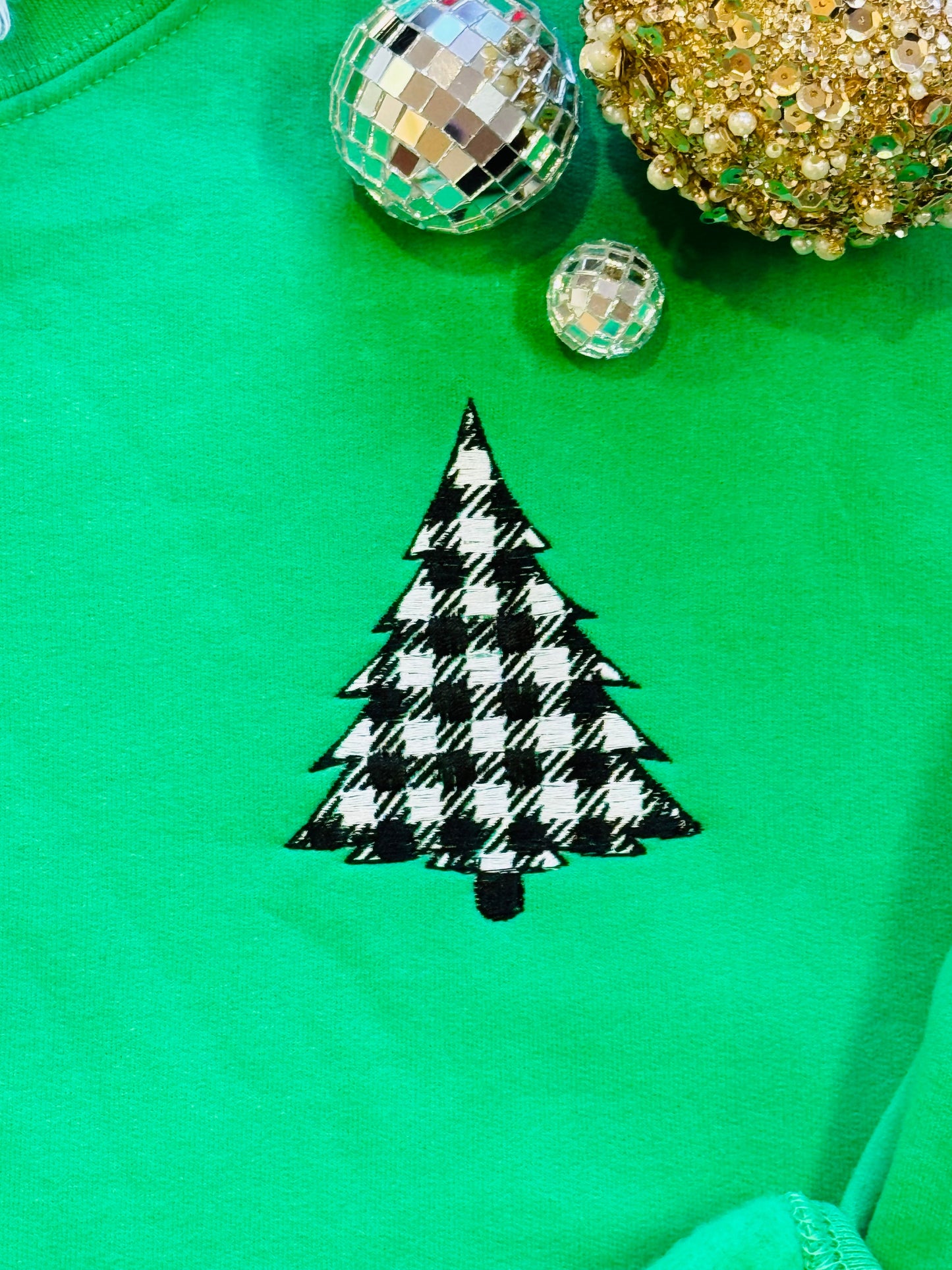 Embroidered Checkered Christmas Tree Sweatshirt