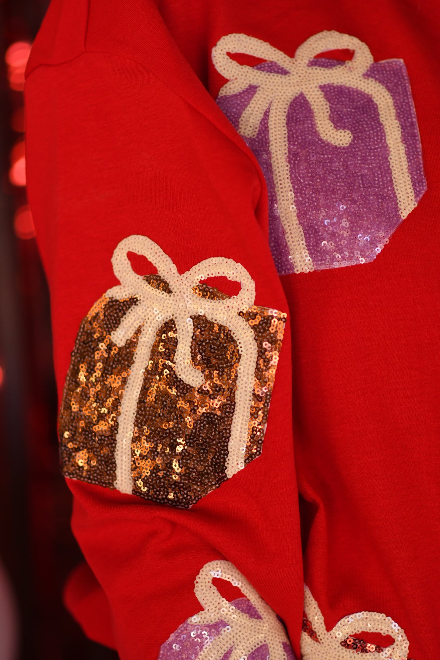 Red Sequin Patched Present Sweater