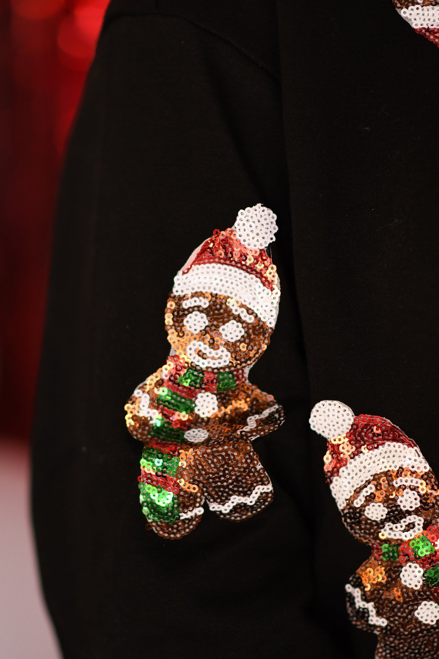 Black Sequin Patched Gingerbread Sweater