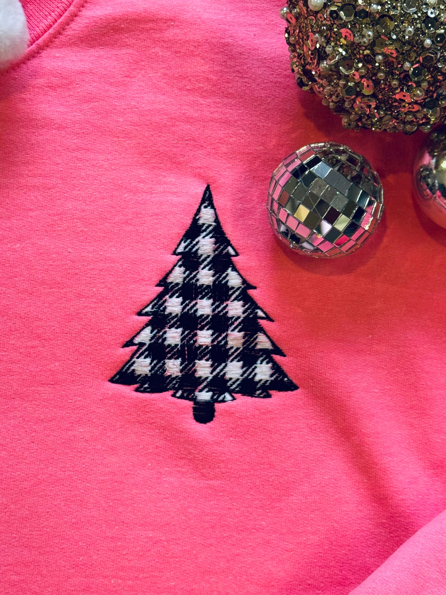 Embroidered Checkered Christmas Tree Sweatshirt