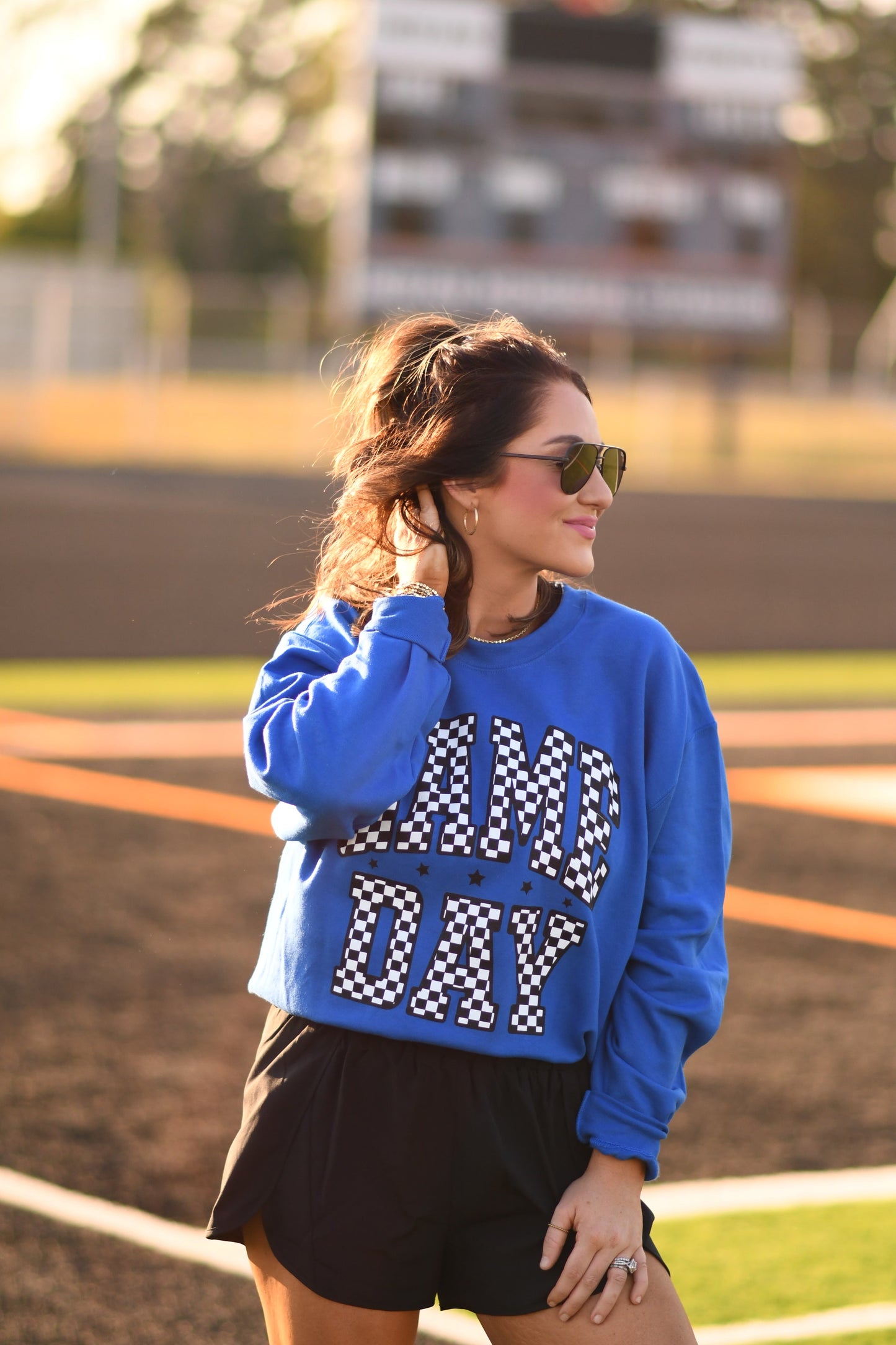 RTS Royal Blue Checkered Game Day Sweatshirt