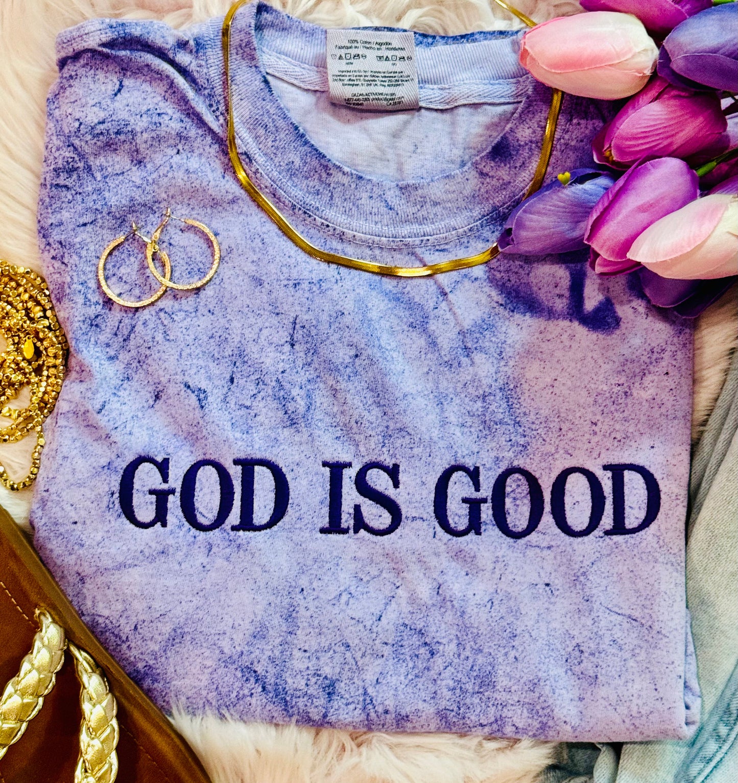 Purple God Is Good Embroidered Tee