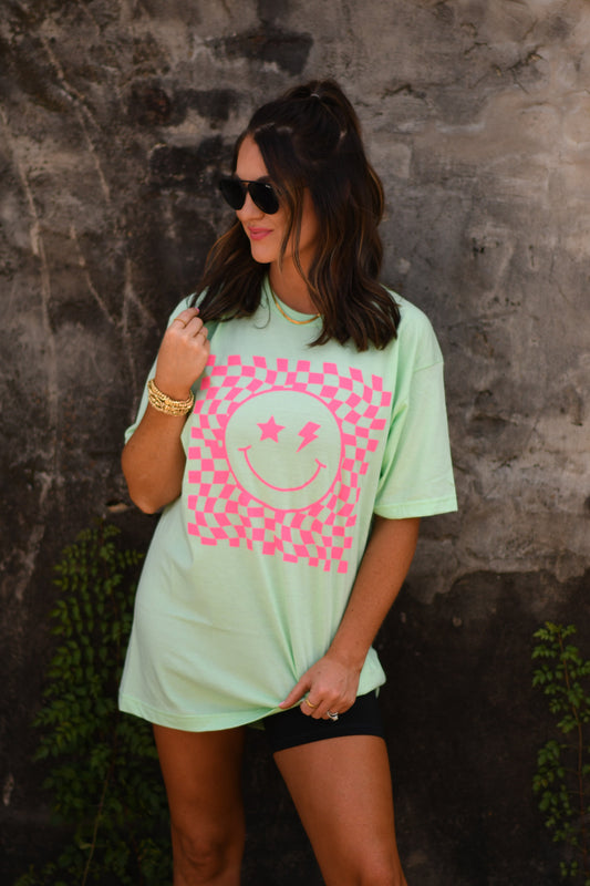 **SALE** RTS Wavy Checkered Smiley Tee