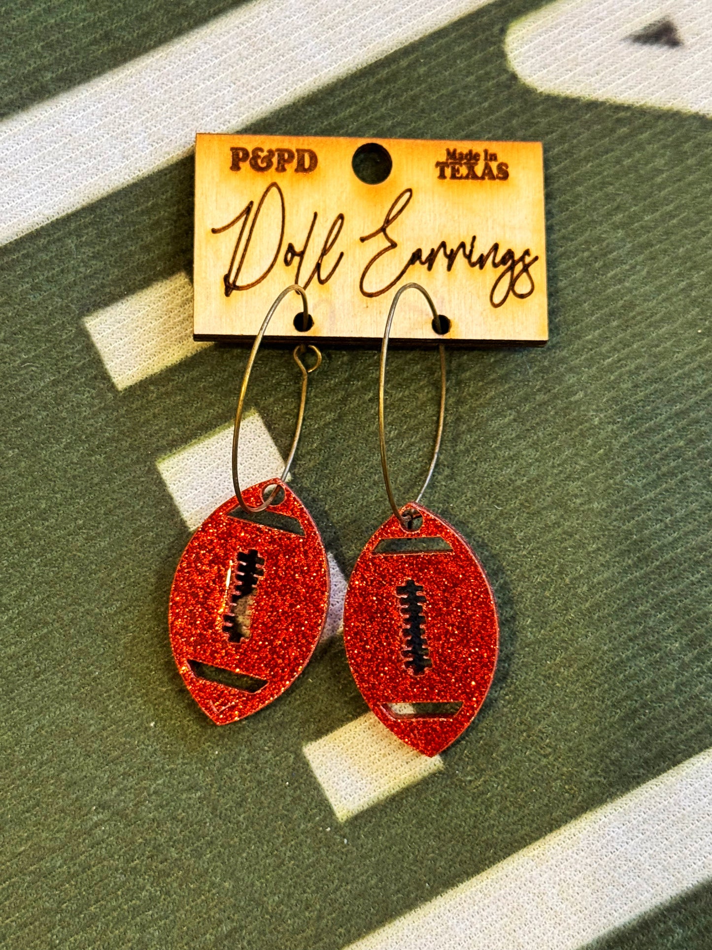 RTS Red Glitter Football Earrings