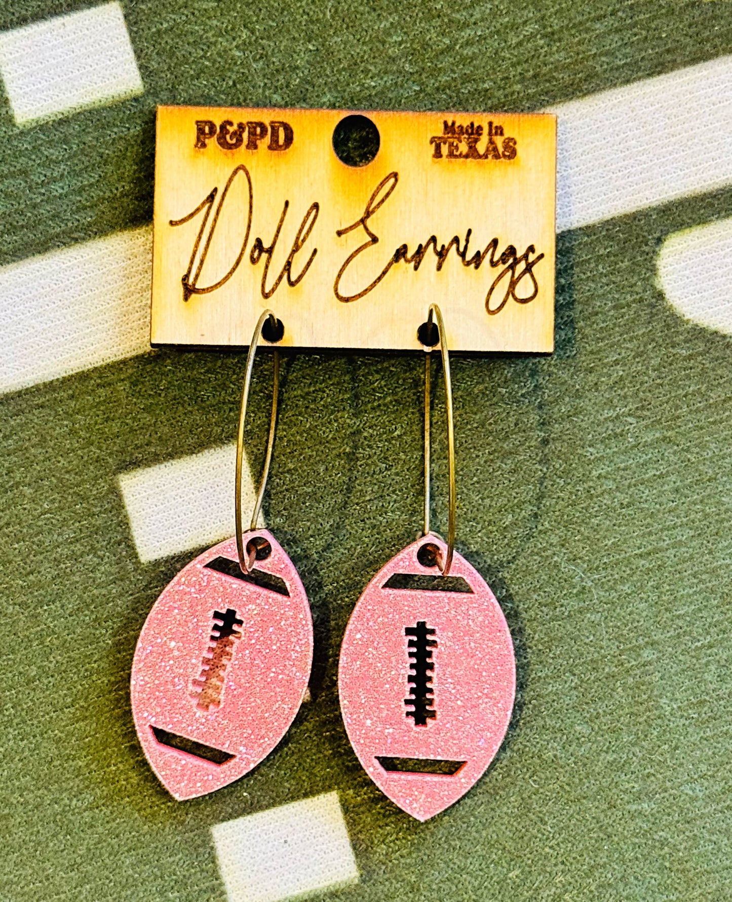 RTS Pink Glitter Football Earrings