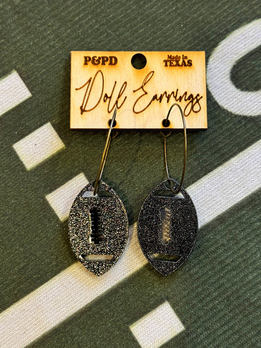 RTS Black Glitter Football Earrings