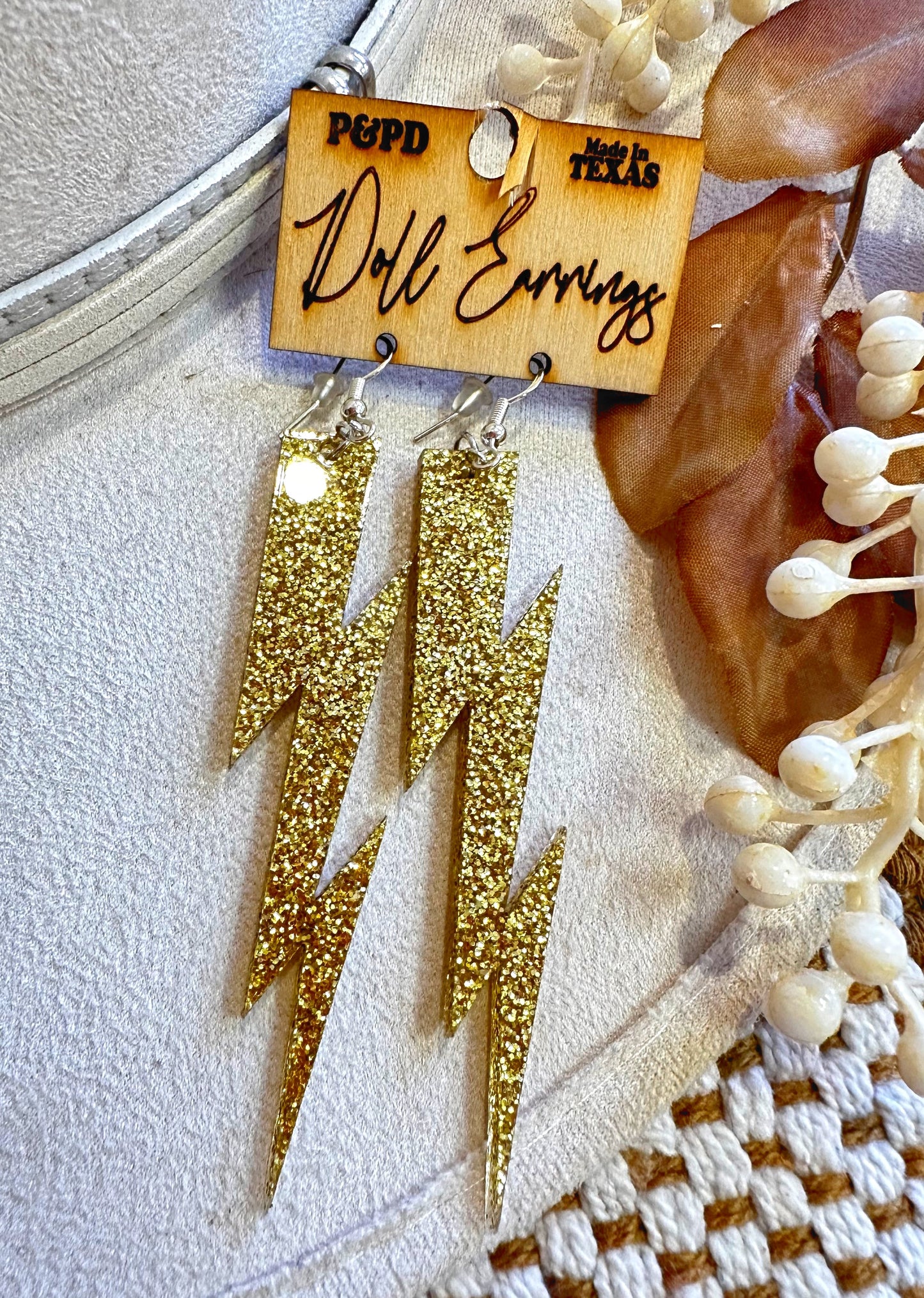 RTS Gold Glitter Bolt Earrings