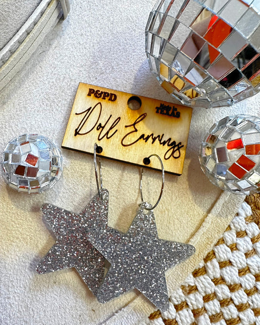 RTS Silver Glitter Star Earrings