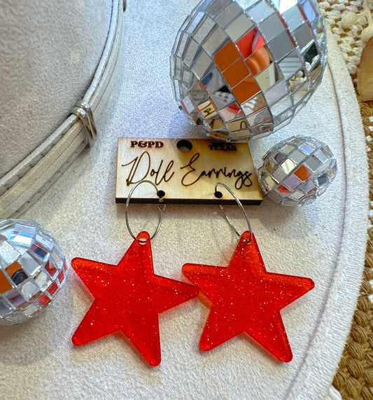 RTS Red Glitter Star Earrings