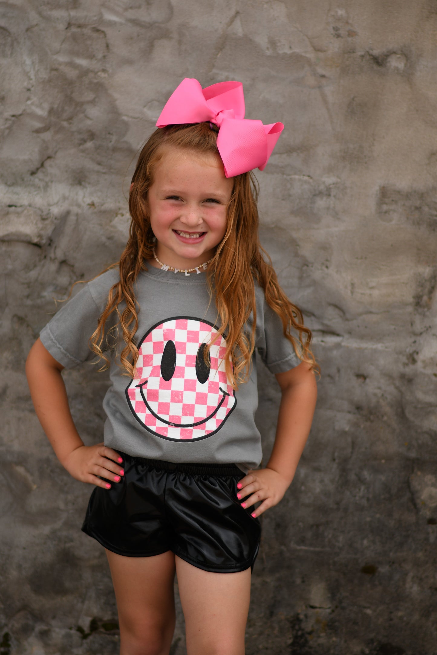 Pink Checkered Smiley Tee