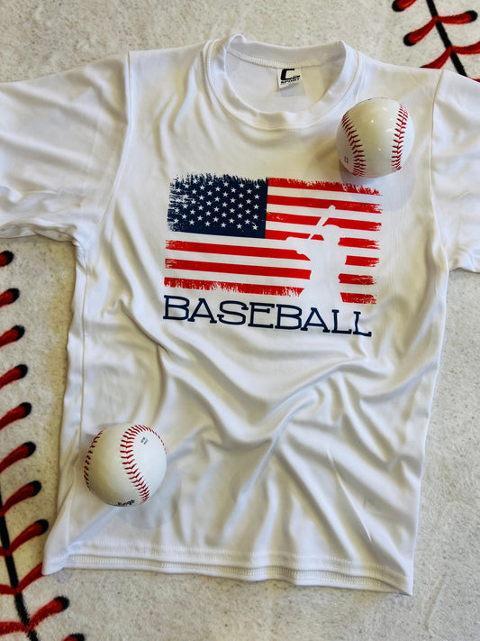 Red & Blue Baseball Flag Dri Fit Tee